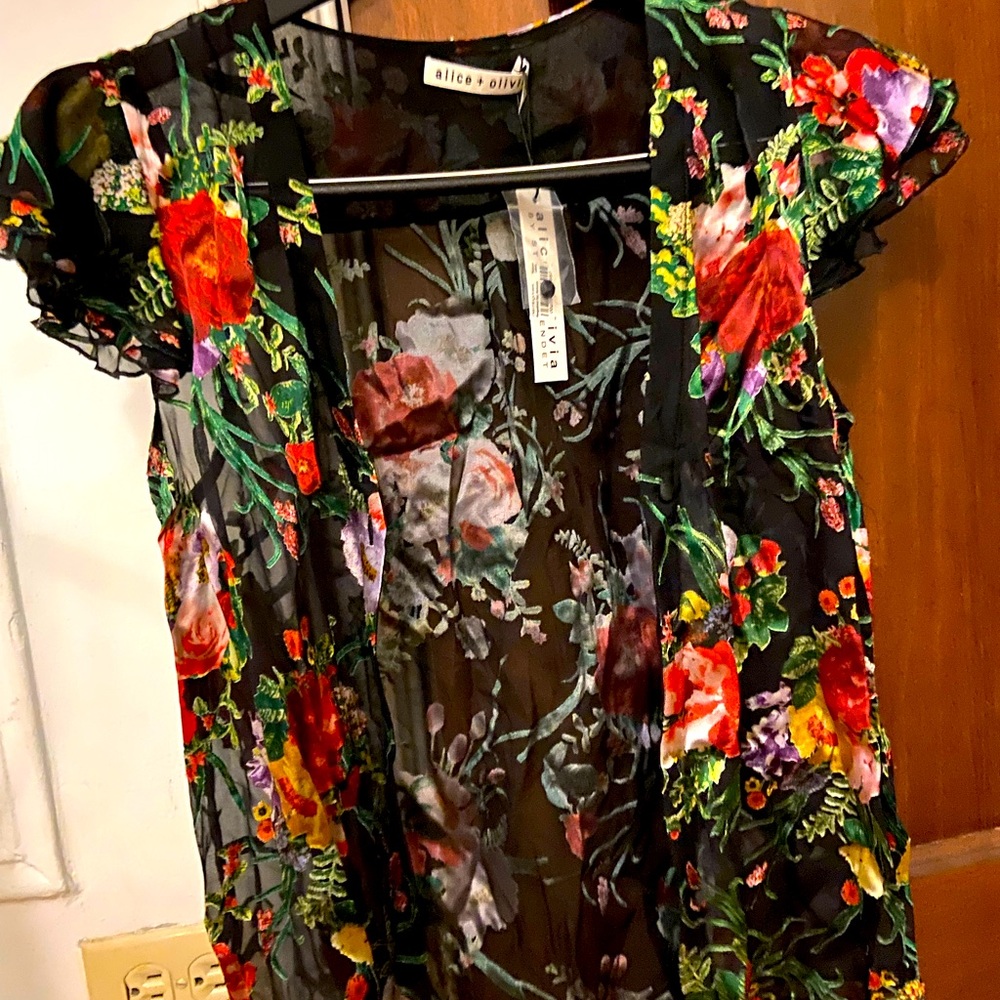 Alice and Olivia Sheer Floral Blouse